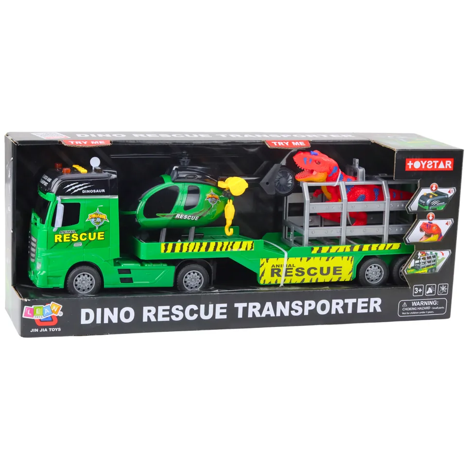 Zestaw Ratowniczy Ciężarówka Helikopter Samochód Dinozaur Światła Dźwięki - obrazek 5