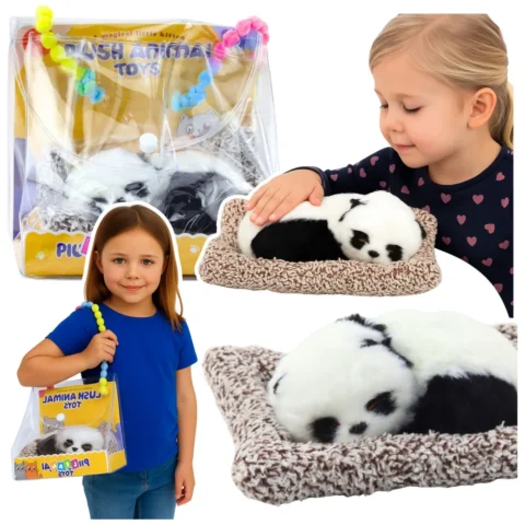 Śpiąca Panda Na Poduszce Figurka z Futerkiem Przeźroczysta Torba