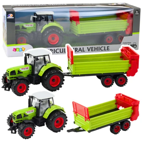 Traktor Z Przyczepką Napęd Frykcyjny Otwierana Maska Drzwi Zielony