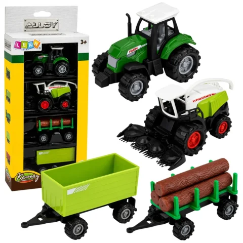 Zestaw Pojazdy Rolnicze Traktor Sieczkarnia Przyczepa Do Drewna 1:68 4 szt.