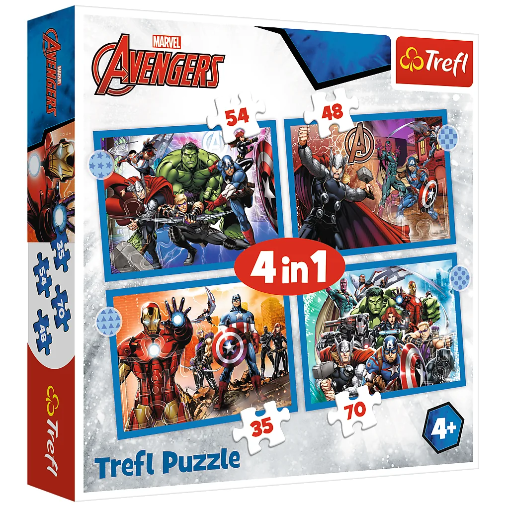 Puzzle - 4w1 (25, 48, 50, 70) - Odważni Avengersi - Trefl 34386