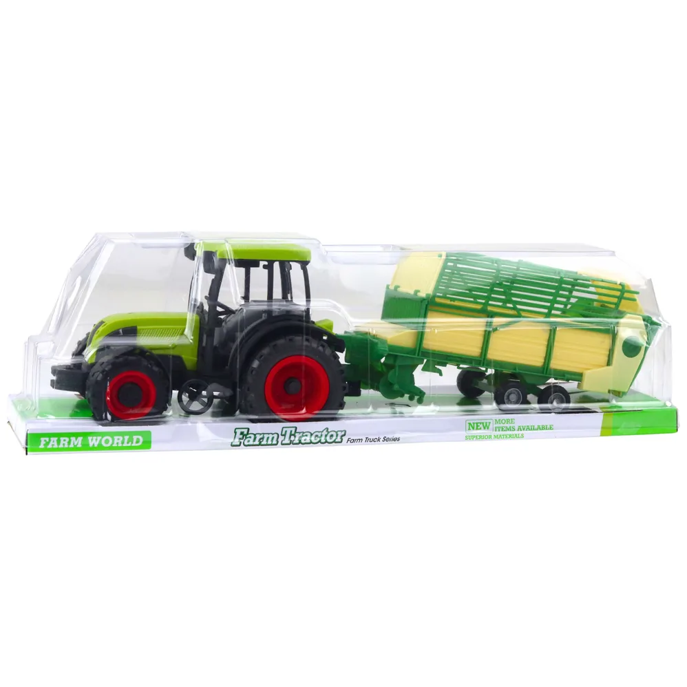 Traktor Rolniczy Farmerski Z Zielono-Żółtą Przyczepą Zielony 50cm - obrazek 5