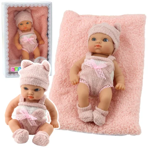 Lalka Bobas Niemowlak Z Kocykiem Biało-Różowe Ubranko Czapeczka 18 cm