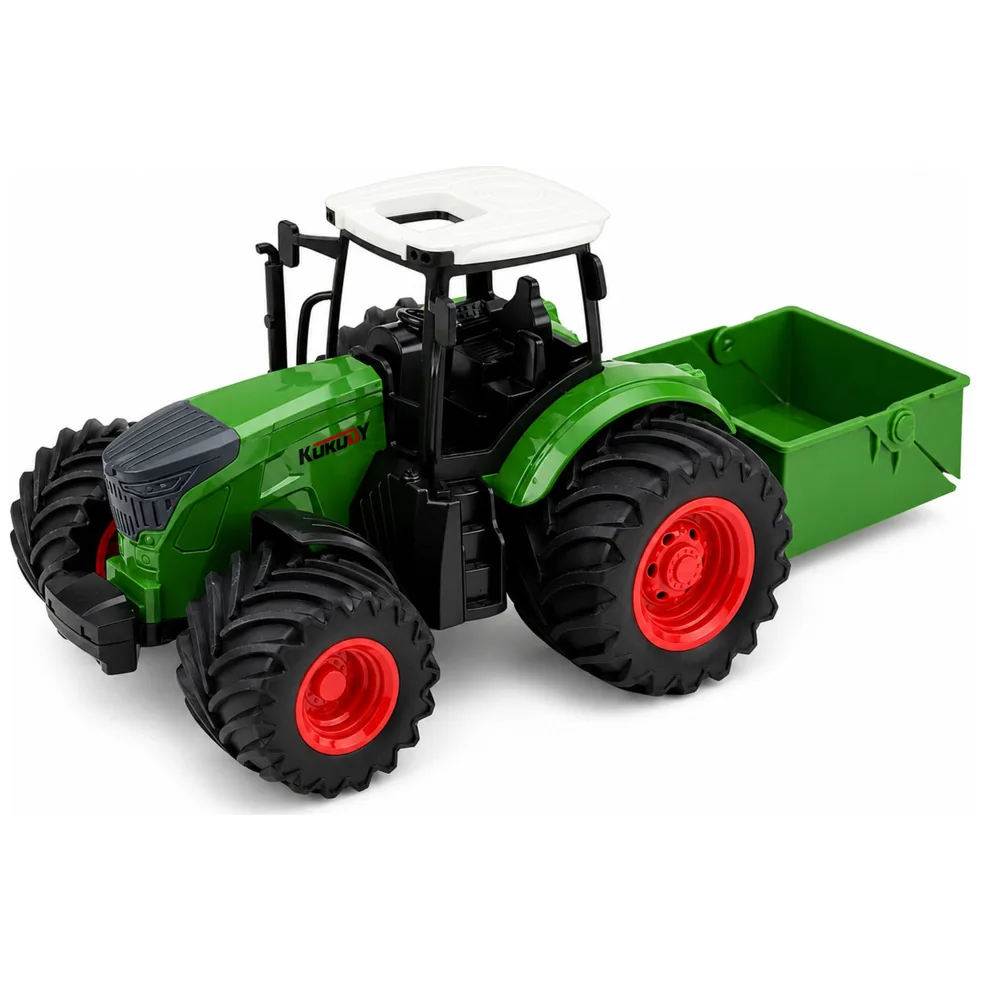 Traktor Rolniczy Farmerski Z Rozsiewaczem Nawozu Gumowe Koła Zielony 1:24 - obrazek 2