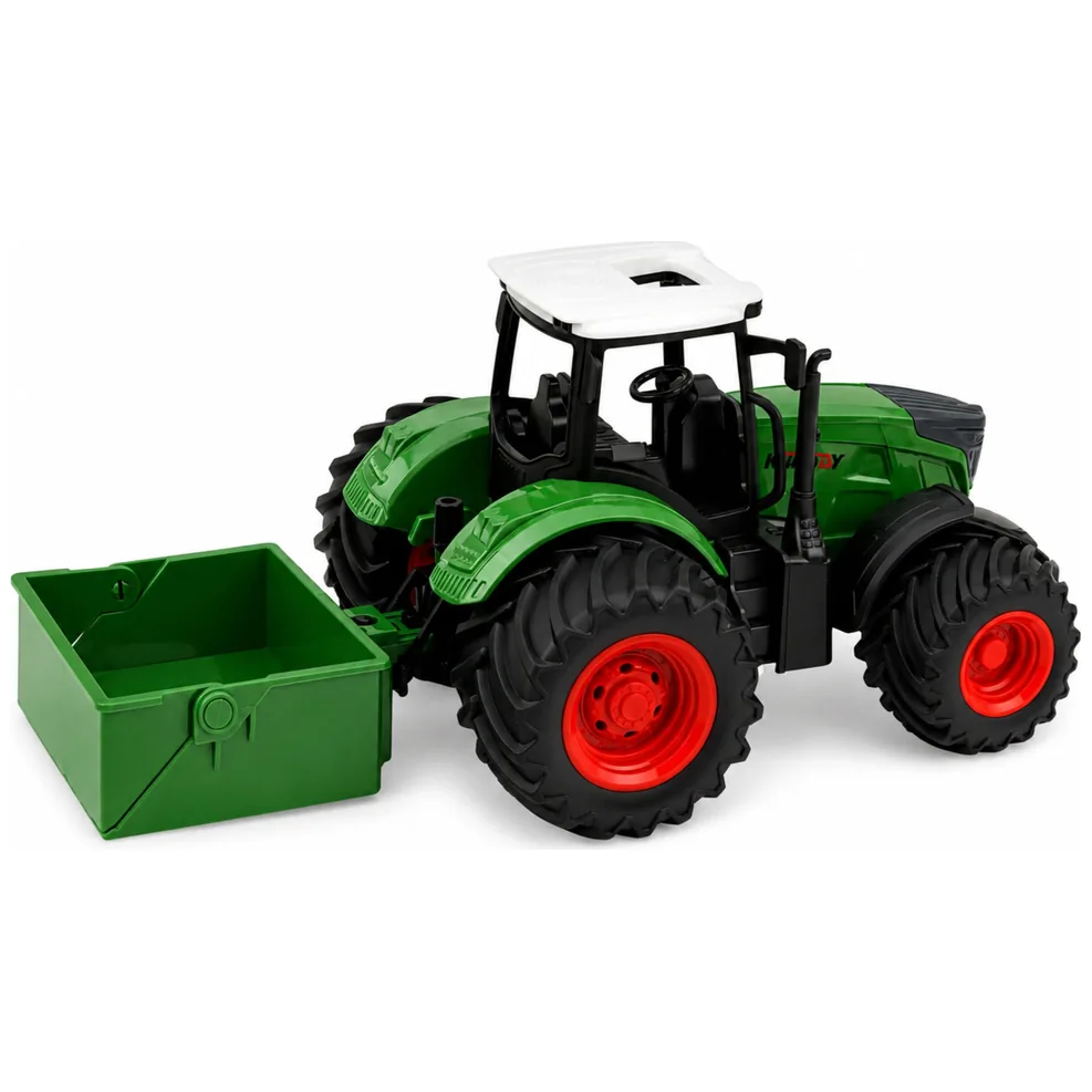 Traktor Rolniczy Farmerski Z Rozsiewaczem Nawozu Gumowe Koła Zielony 1:24 - obrazek 3