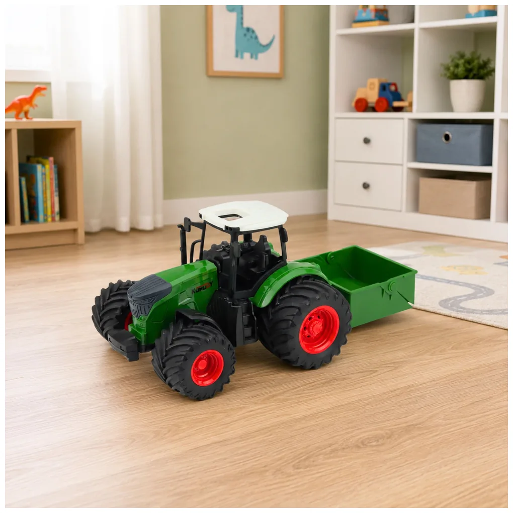 Traktor Rolniczy Farmerski Z Rozsiewaczem Nawozu Gumowe Koła Zielony 1:24 - obrazek 4