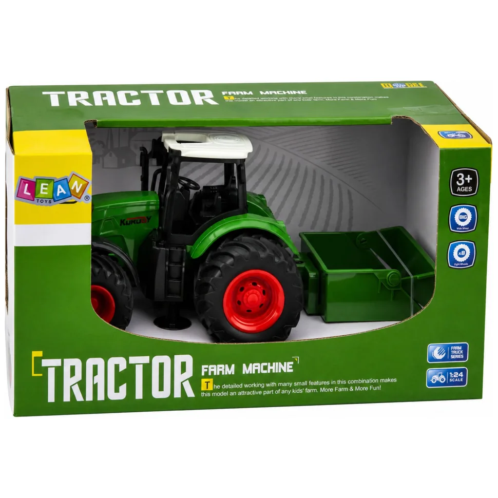 Traktor Rolniczy Farmerski Z Rozsiewaczem Nawozu Gumowe Koła Zielony 1:24 - obrazek 6