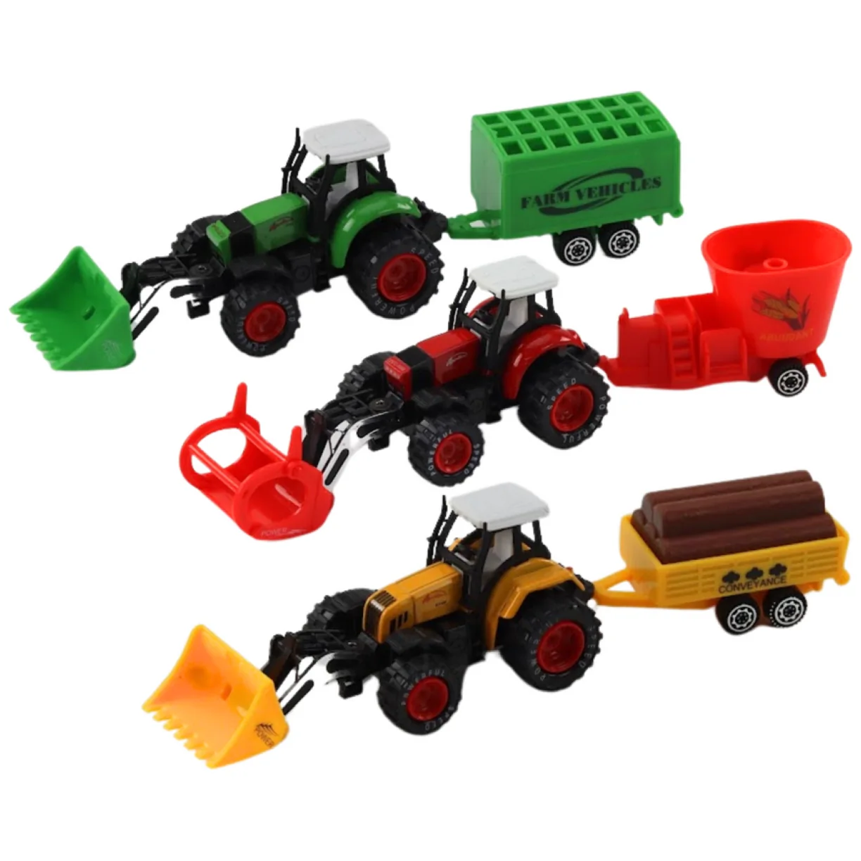 Traktor Z Przyczepą Koparka Spychacz Maszyna Żółty Zielony Czerwony - obrazek 2