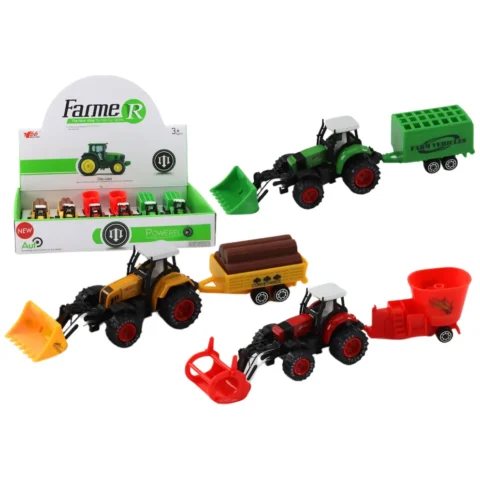 Traktor Z Przyczepą Koparka Spychacz Maszyna Żółty Zielony Czerwony