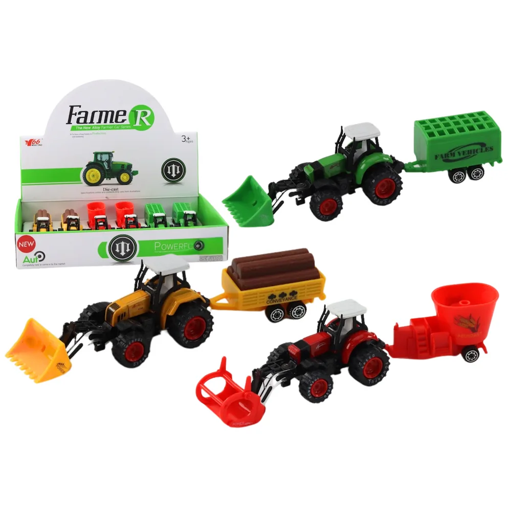 Traktor Z Przyczepą Koparka Spychacz Maszyna Żółty Zielony Czerwony