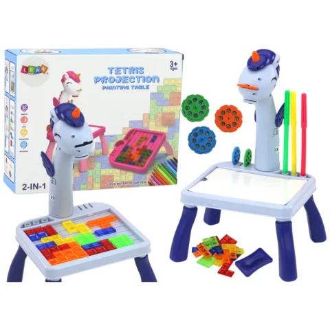 Mini Projektor Stolik Tetris 2w1 Jednorożec Niebieski