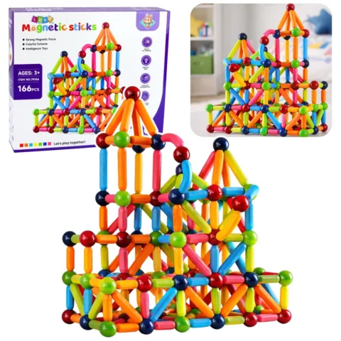 Zestaw Klocki Magnetyczne Konstrukcyjne Sticks Kreatywne Kolorowe 166 el.