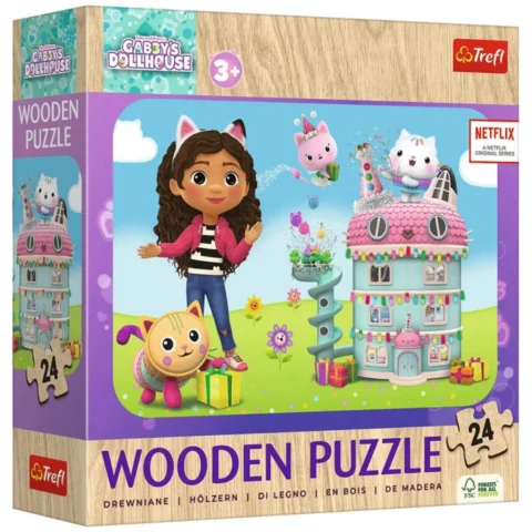 Puzzle - 24 Drewniane - Wesoła Gabi i przyjaciele - Koci Domek Gabi - Trefl 20268