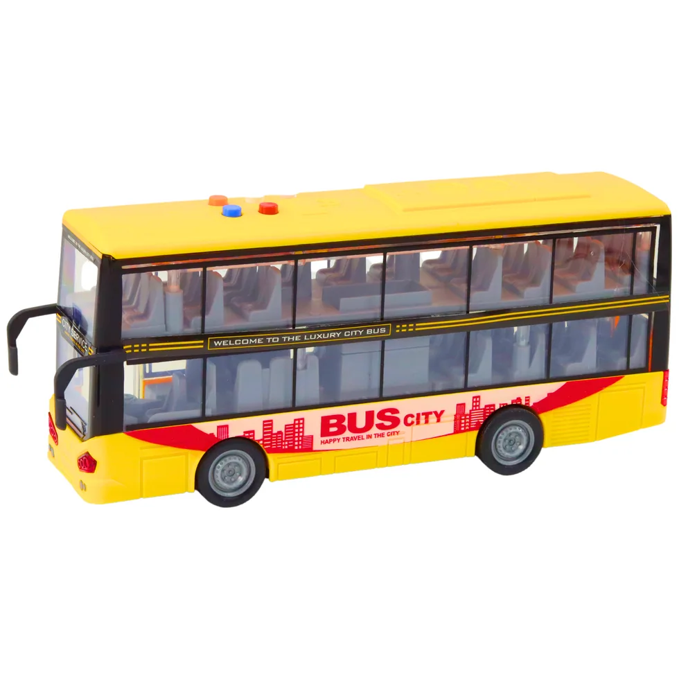 Autobus Piętrowy 1:16 Światła Dźwięki Napęd Frykcyjny Żółty - obrazek 2