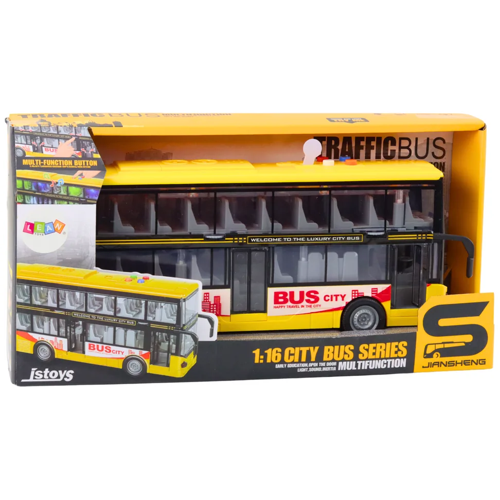 Autobus Piętrowy 1:16 Światła Dźwięki Napęd Frykcyjny Żółty - obrazek 4