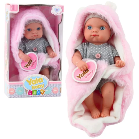 Lalka Bobas W Szarej Piżamce Z Kocykiem Króliczkiem Różowy 23cm