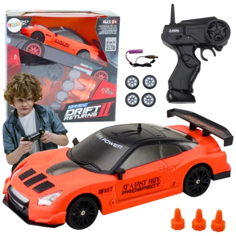 Autko Sportowe Zdalnie Sterowane R/C 1:24 Pomarańczowe Wymienne Koła