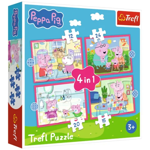 Puzzle - 4w1 (12, 15, 20, 24) - Peppa uwielbia przygody - Świnka Peppa - Trefl 34672