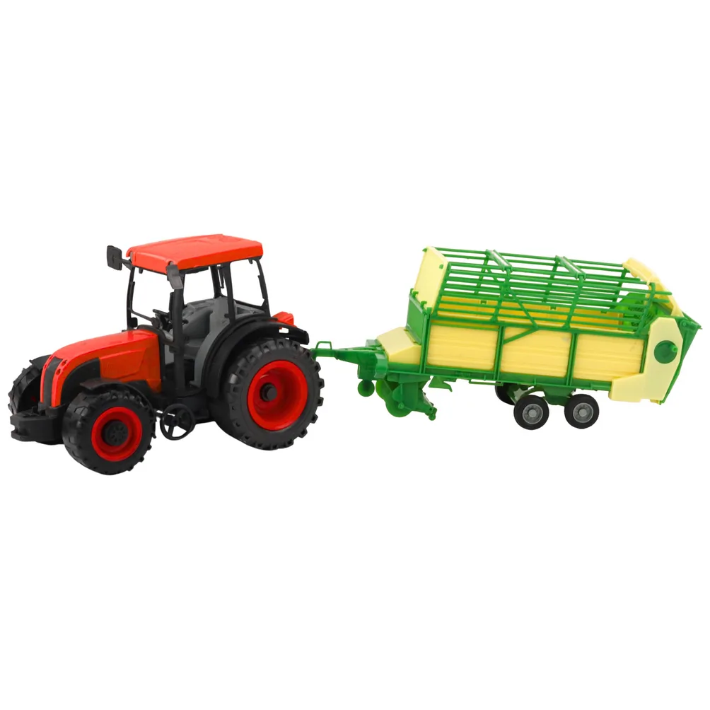 Traktor Rolniczy Farmerski Z Zielono-Żółtą Przyczepą Czerwony 50cm - obrazek 2