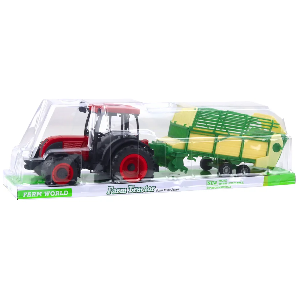 Traktor Rolniczy Farmerski Z Zielono-Żółtą Przyczepą Czerwony 50cm - obrazek 5