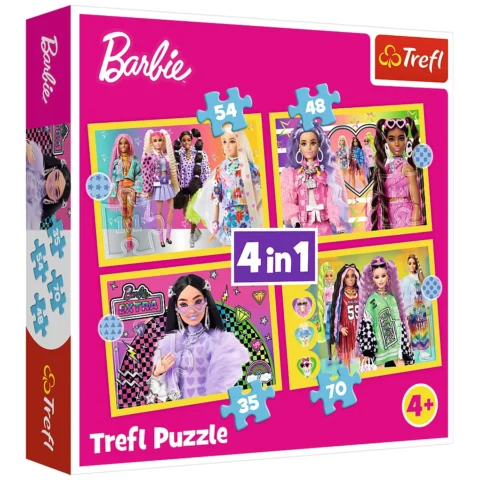 Puzzle - 4w1 (35, 48, 54, 70) - Wesoły świat Barbie - Trefl 34626