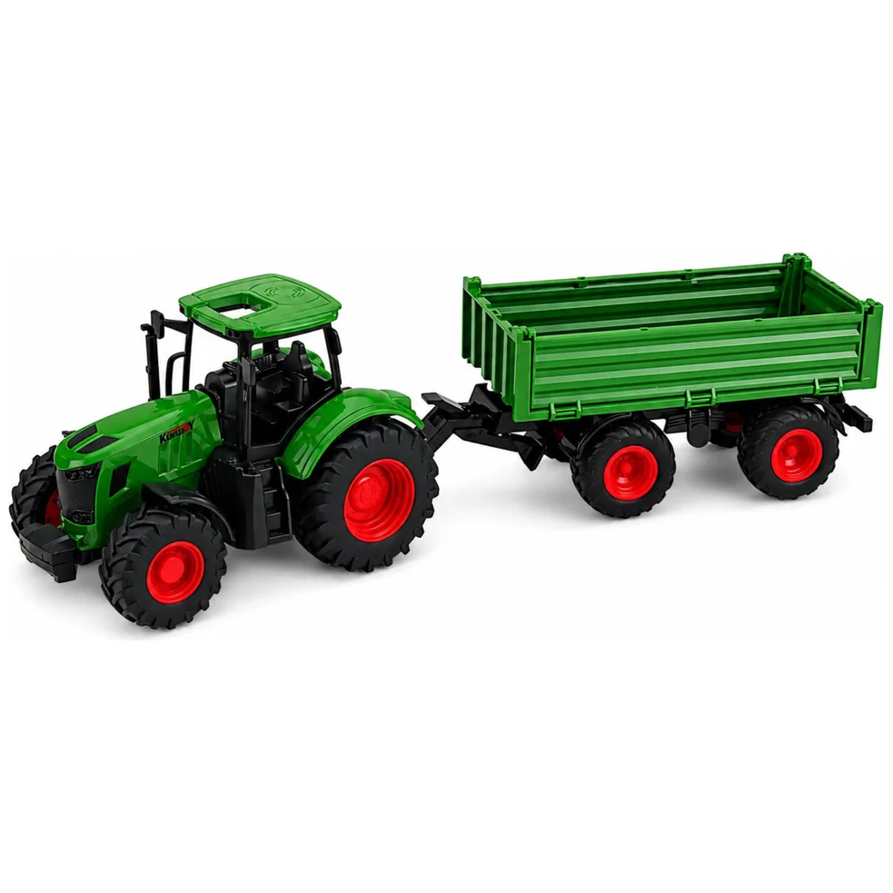 Traktor Rolniczy Farmerski z Przyczepą Wywrotką Gumowe Koła Zielony 1:24 - obrazek 2