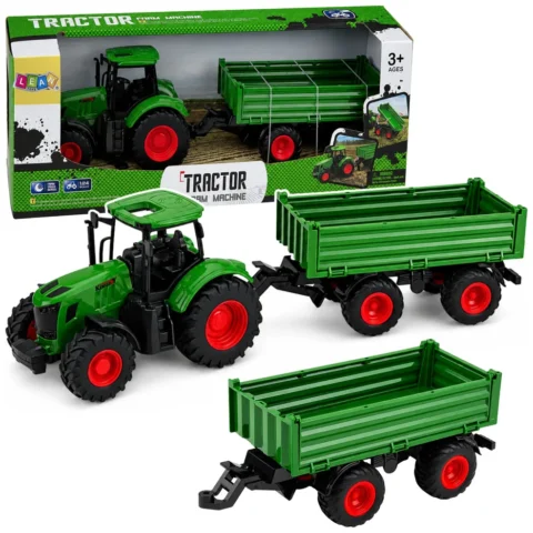 Traktor Rolniczy Farmerski z Przyczepą Wywrotką Gumowe Koła Zielony 1:24