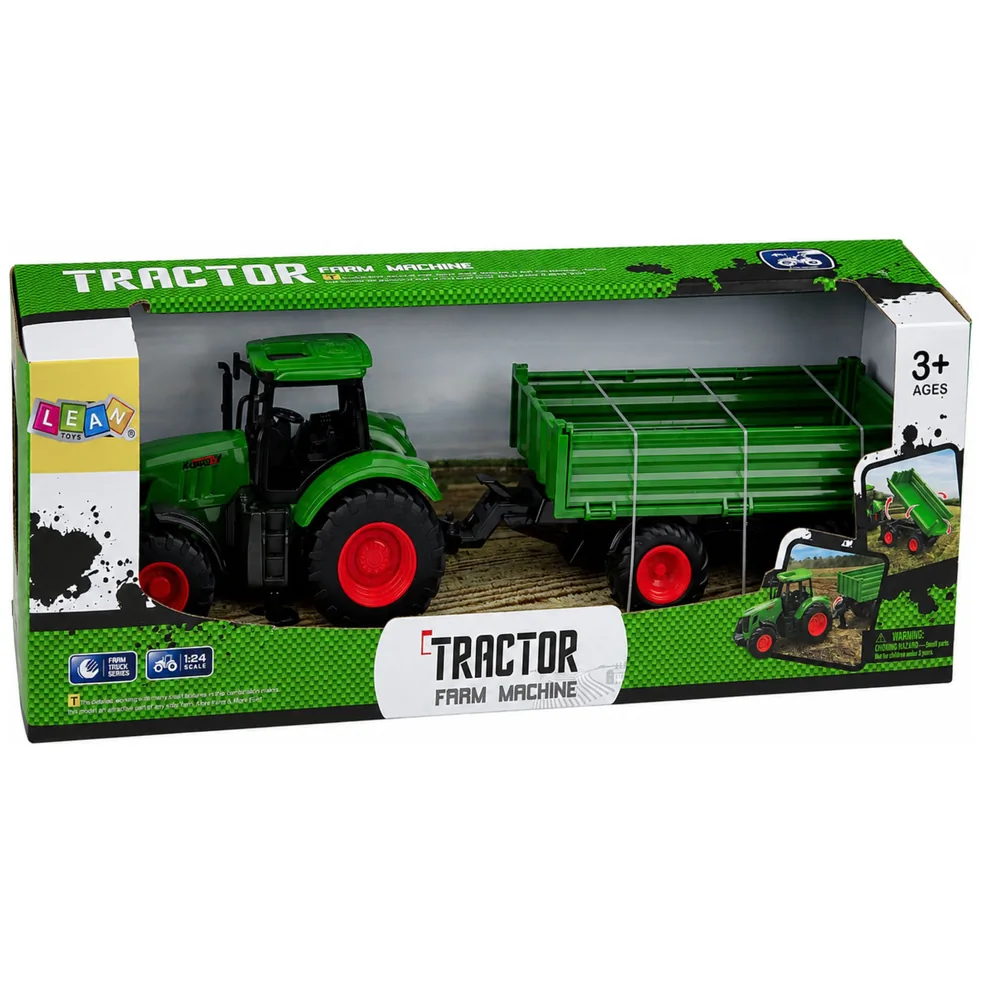 Traktor Rolniczy Farmerski z Przyczepą Wywrotką Gumowe Koła Zielony 1:24 - obrazek 6