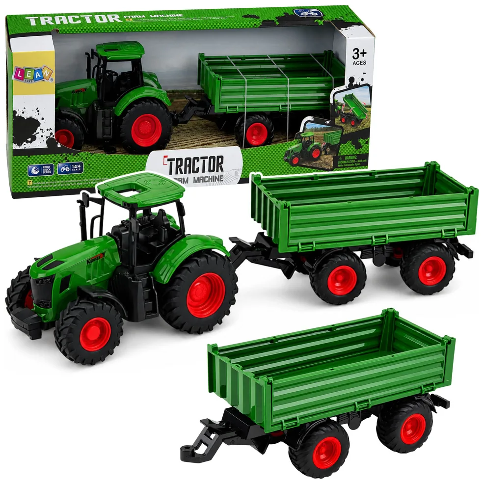 Traktor Rolniczy Farmerski z Przyczepą Wywrotką Gumowe Koła Zielony 1:24
