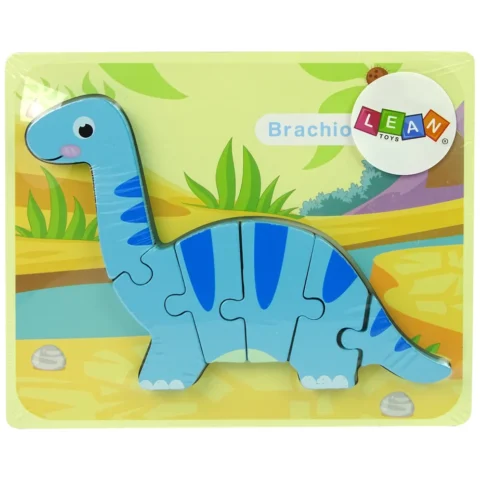Drewniane Puzzle Dinozaur Brachiosaur Niebieski