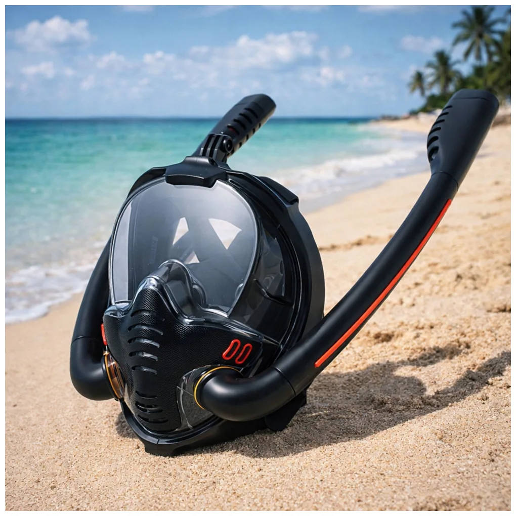 Maska Do Snorkelingu Nurkowania Pełnotwarzowa AntiFog DryTop Czarna L/XL - obrazek 3