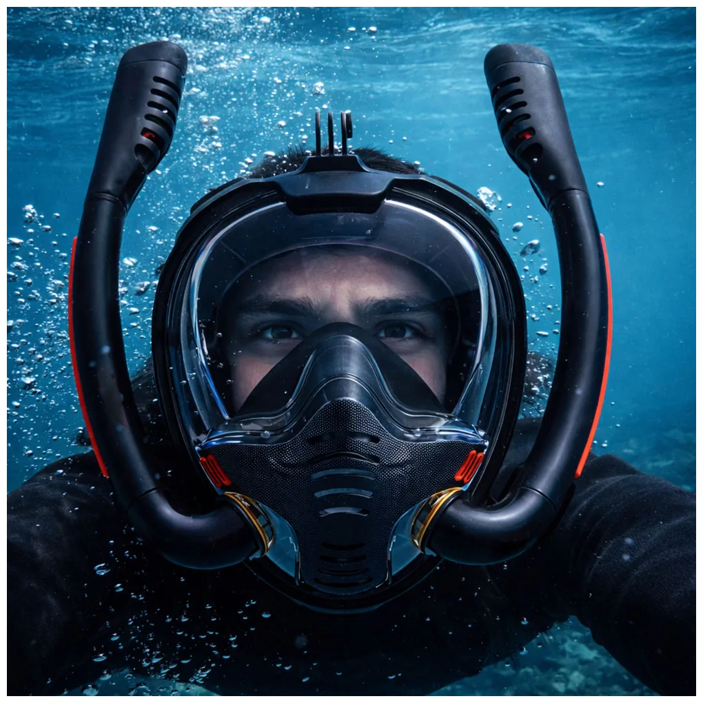 Maska Do Snorkelingu Nurkowania Pełnotwarzowa AntiFog DryTop Czarna L/XL - obrazek 6