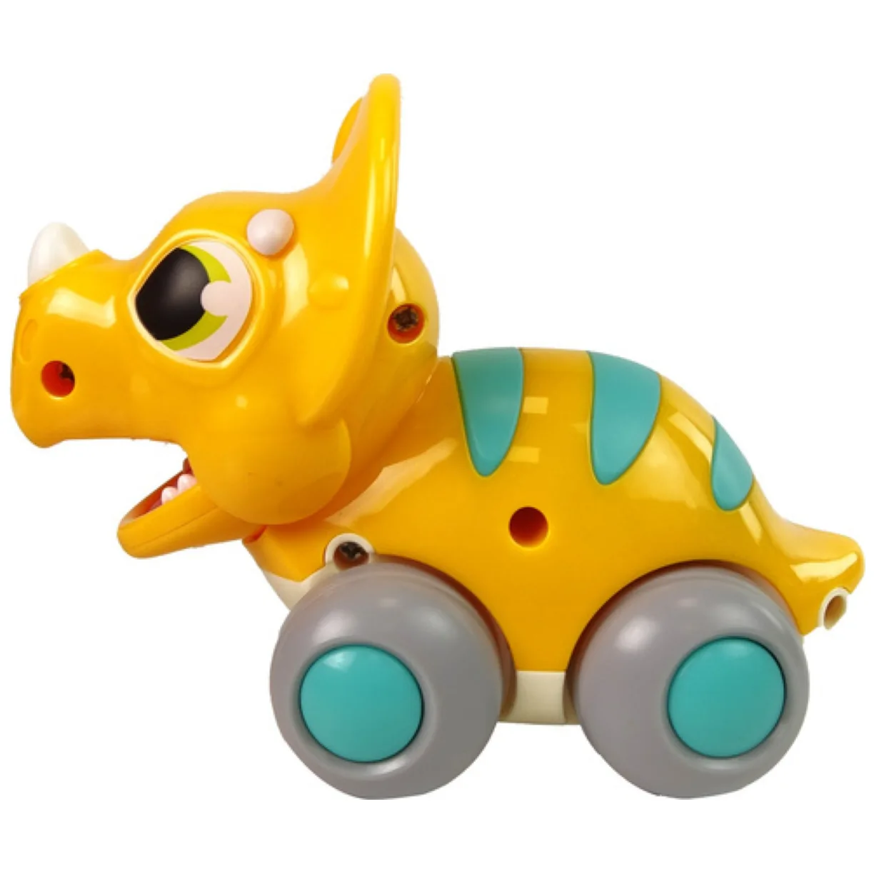 Dinozaur Na Kółkach Żółty Triceratops Figurka - obrazek 3
