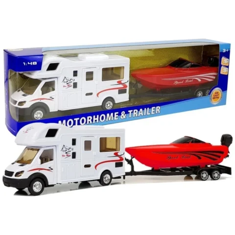Camper z Czerwoną Motorówką i Napędem Frykcyjnym 1:48