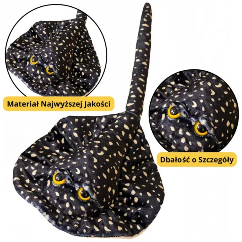 Maskotka Pluszowa Płaszczka Przytulanka Czarna W Kropki 50cm