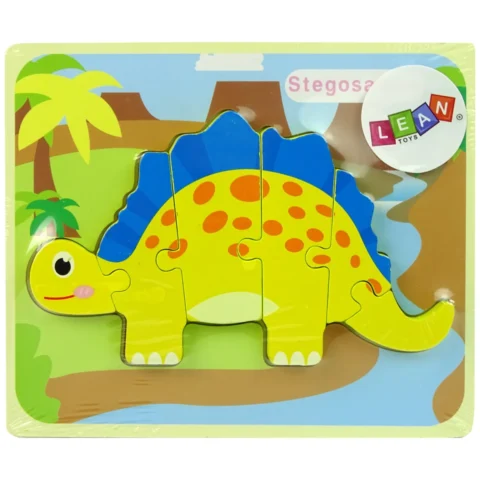 Drewniane Puzzle Dinozaur Stegosaurus Żółty Oviraptor Żółty