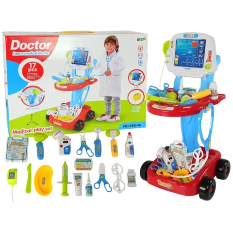 Zestaw Lekarski na Wózku Stolik Lekarski Dla Dzieci Doktor EKG 17 el.