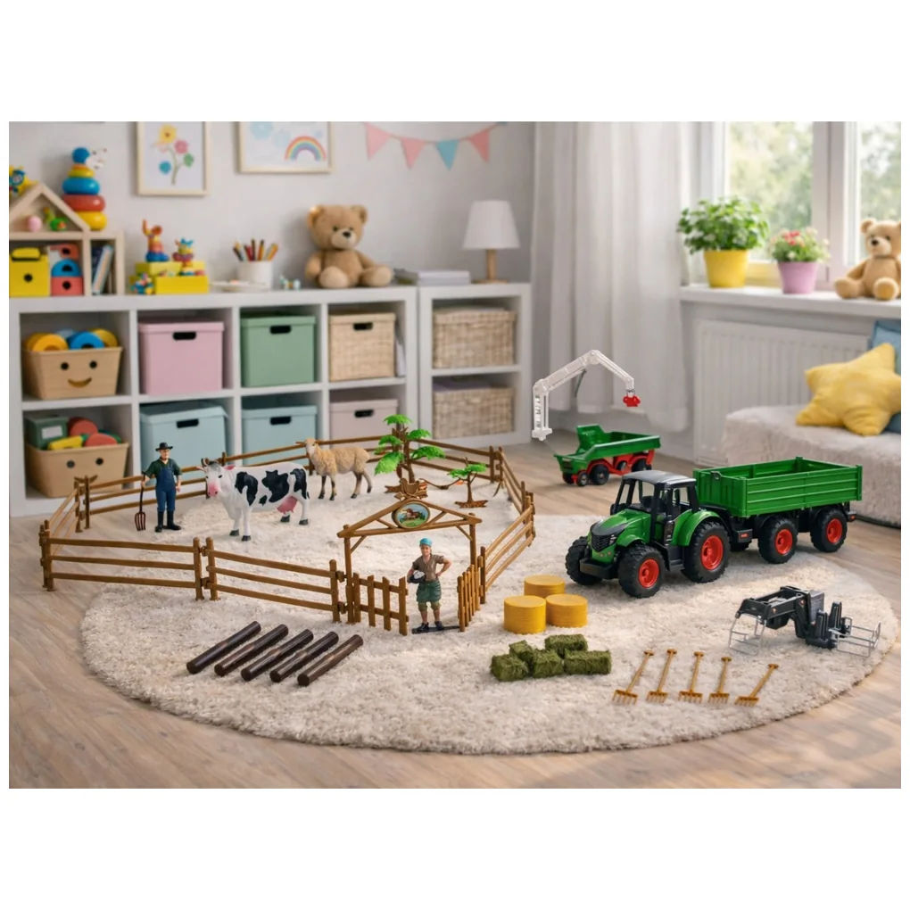 Zestaw Rolniczy Traktor z Przyczepą Zwierzęta Farmerzy Farma 45 el. - obrazek 4