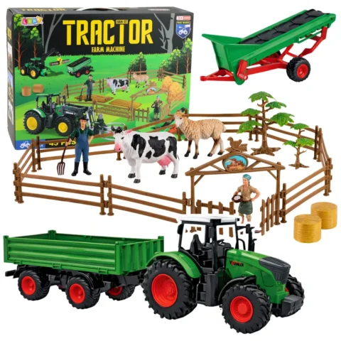 Zestaw Rolniczy Traktor z Przyczepą Zwierzęta Farmerzy Farma 45 el.