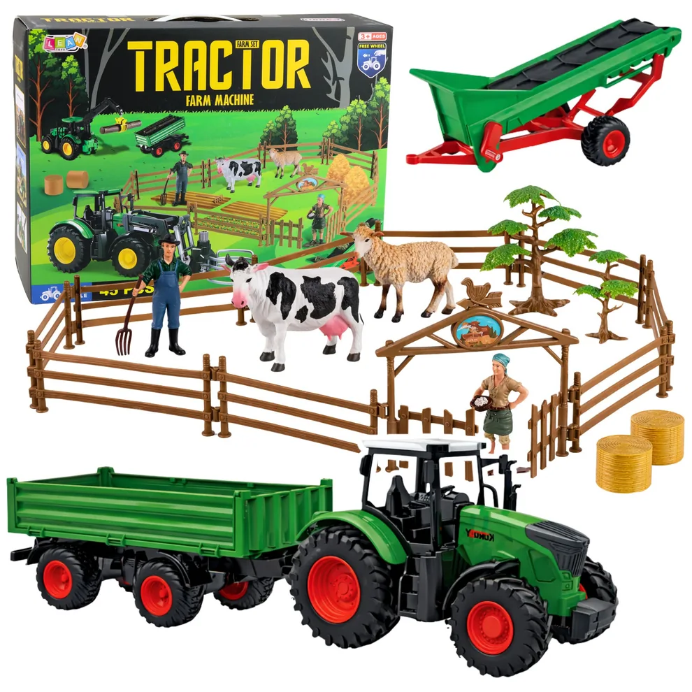 Zestaw Rolniczy Traktor z Przyczepą Zwierzęta Farmerzy Farma 45 el.