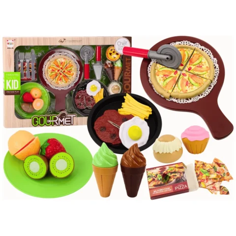 Zestaw Fast Food Owoce Stek Lody Akcesoria Pizza Frytki 26 ele.