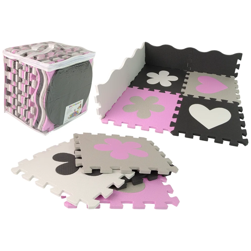 Mata Edukacyjna Piankowa EVA Puzzle Dla Niemowląt Szaro-Różowe 25 el.