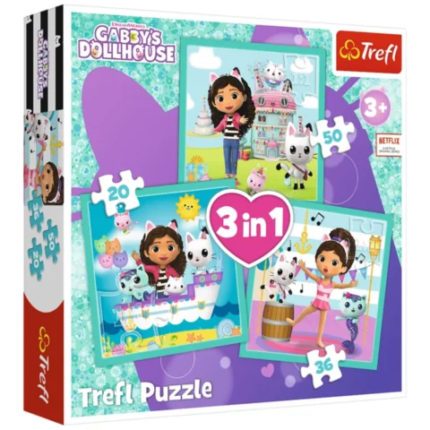 Puzzle - 3w1 (20, 36, 50) - Aktywności Gabbi - Koci Domek Gabi - Trefl 34871