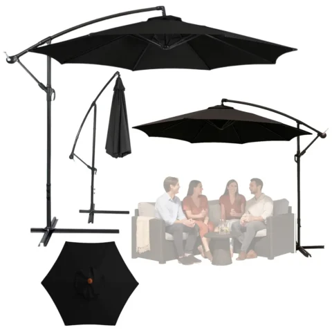 Parasol Ogrodowy Boczny Z Regulacją Pochyłu Pokrowiec 350 x 250cm Czarny