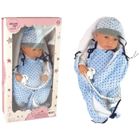 Lalka Bobas 46 cm Niebieska Smoczek Kocyk Gwiazdka