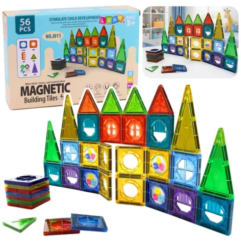 Zestaw Klocki Magnetyczne Konstrukcyjne 3D Okienka Panele Kolorowe 56 el.