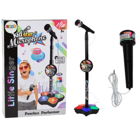 Mikrofon Ze Statywem Dla Dzieci Karaoke Regulowany Światła Czarny