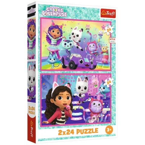 Puzzle - 2x24 - Zabawy z Gabby - Koci Domek Gabi - Trefl 34433