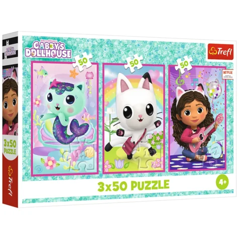 Puzzle - 3x50 - Poznajcie Gabby i kotki - Koci Domek Gabi - Trefl 34876