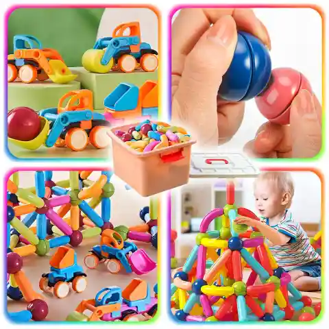 KLOCKI MAGNETYCZNE Konstrukcyjne 128el Patyczki Sticks Edukacyjne + Kuferek Płeć: chłopcy, dziewczynki